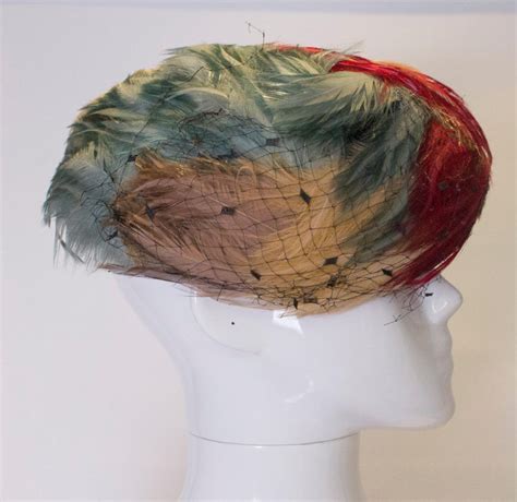 Vintage Multi Colour Feather Hat For Sale at 1stDibs