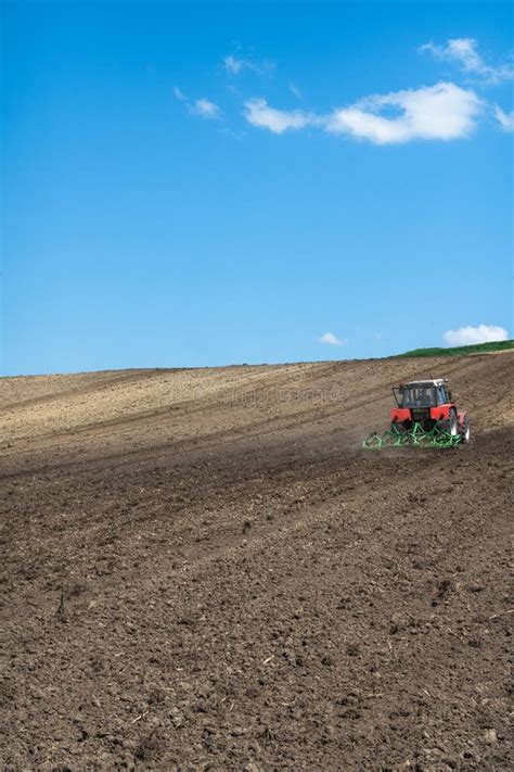 Tractor Working In Farm Fields Rural Landscape Stock Image Image Of