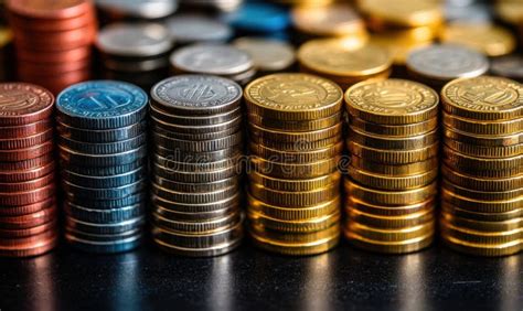Stacked Coins of Various Colors Showcasing Currency Diversity and Value
