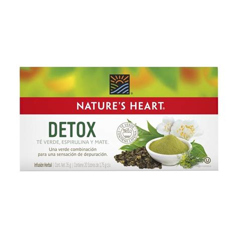 Infusión Herbal Natures Heart Detox Té Verde Espirulina Y Mate 20