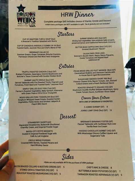 Menu at Brennan's Houston restaurant, Houston