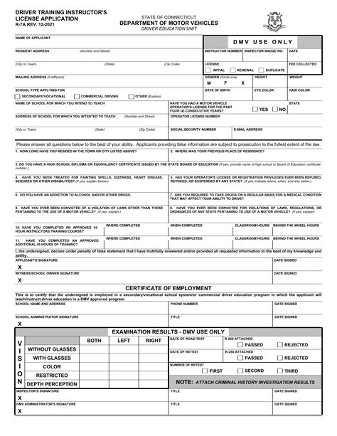 Ct Dmv Form R7a Drivers Education Application For Instructors