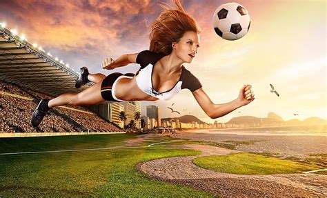 Online crop | HD wallpaper: diving woman illustration with soccer ball ...