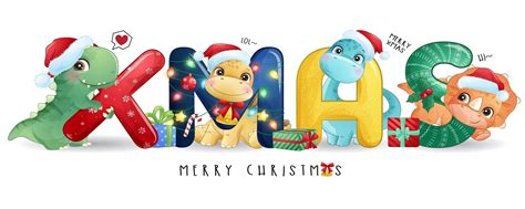 Cute Dinosaur For Merry Christmas Digital Clipart Collection Etsy