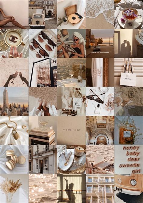 Beige Aesthetic Trendy Wall Collage Kit 50pcs Digital Etsy