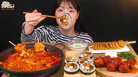 Asmr Mukbang 직접 만든 떡볶이 양념치킨 김밥 먹방 And 레시피 Fried Chicken And Tteokbokki