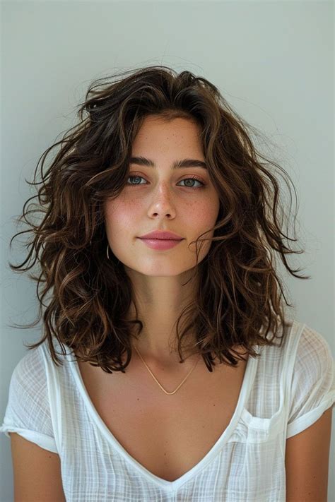 Medium Short Hairstyle Women Wavy Hair Shaggy Naturally Wavy Hair