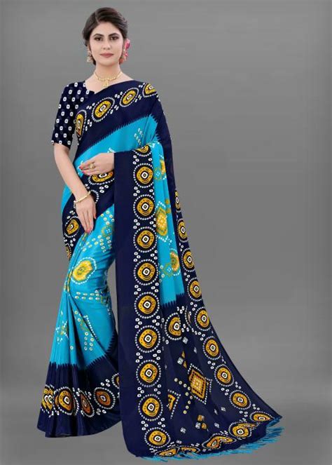 Buy Laheja Women Sky Blue Printed Silk Blend Single Saree Online At