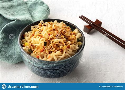 Instant Soba Noodles With Carrot Scallions And A Sauce A Close Up