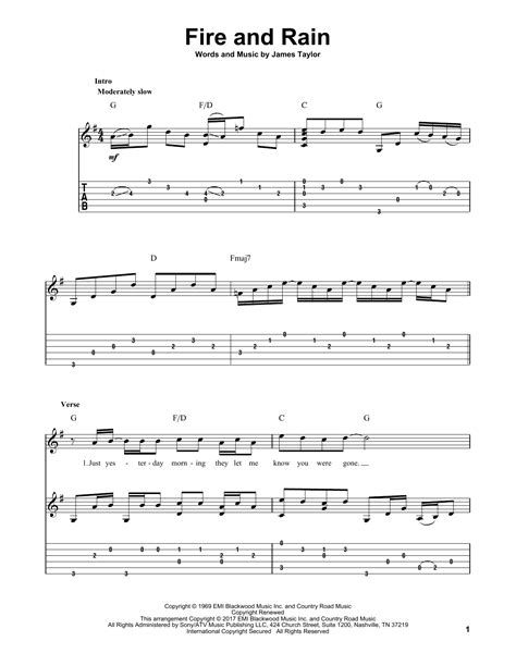 Fire And Rain By James Taylor Sheet Music For Solo Guitar At Sheet