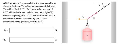 Solved A 23 8 Kg Mass M Is Suspended By The Cable Assembly