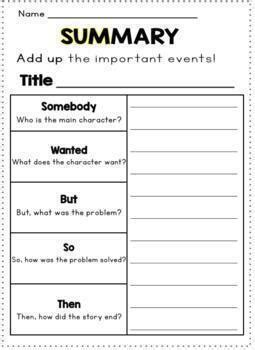 Summarizing | Summary Graphic Organizer | SWBST by Learn with Miss Power