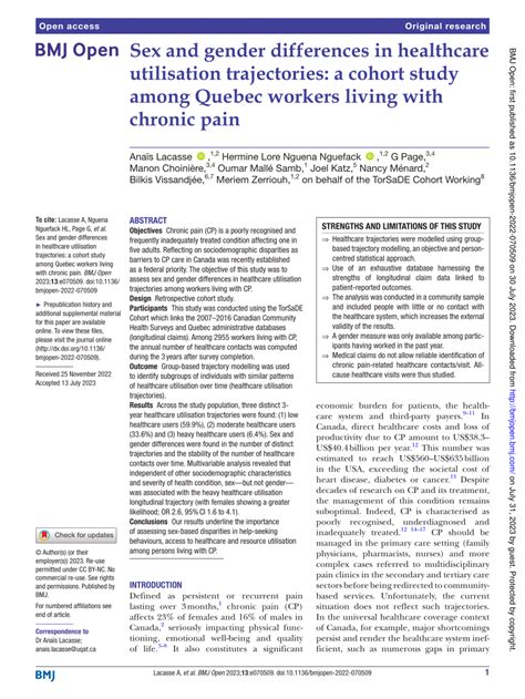 PDF Sex And Gender Differences In Healthcare Utilisation Trajectories