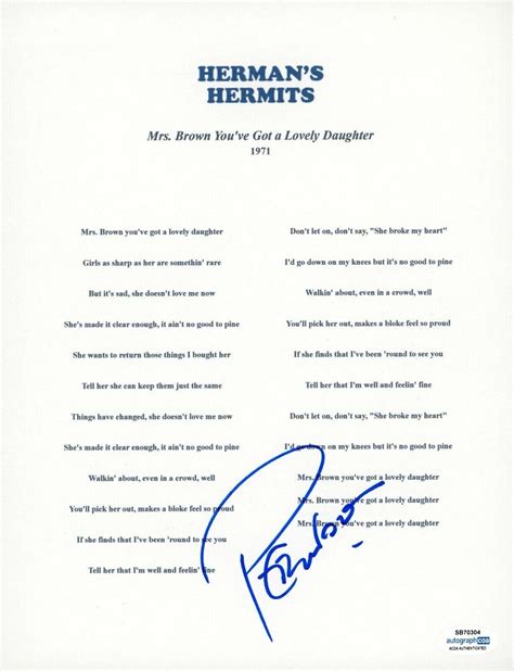 PETER NOONE HERMANS HERMITS SIGNED AUTOGRAPH LYRIC SHEET ACOA | Autographia