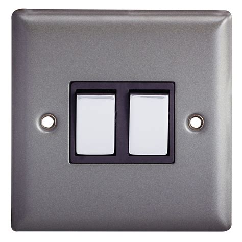 Holder 10a 2 Way Double Pewter Light Switch Departments Diy At Bandq