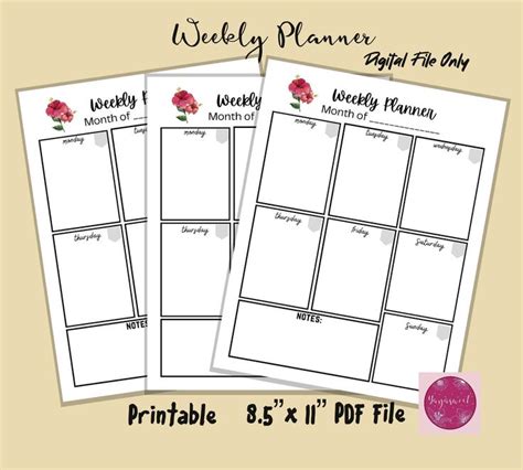 Printable Weekly Planner Printable Landscape Minimalist Etsy Weekly