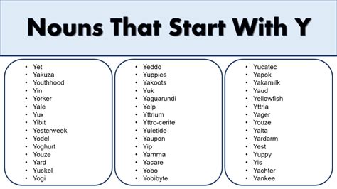 Nouns That Start With Y Grammarvocab