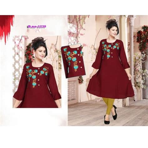 Th Sleeve Party Wear Anarkali Rayon Slub Kurti Size L Xxl Wash