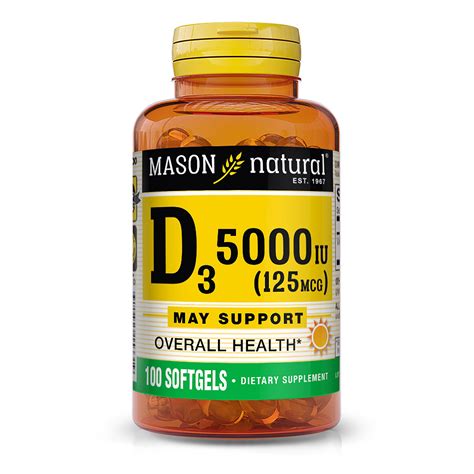 Mason Natural Vitamin D3 125 Mcg 5000 IU Supports Overall Health