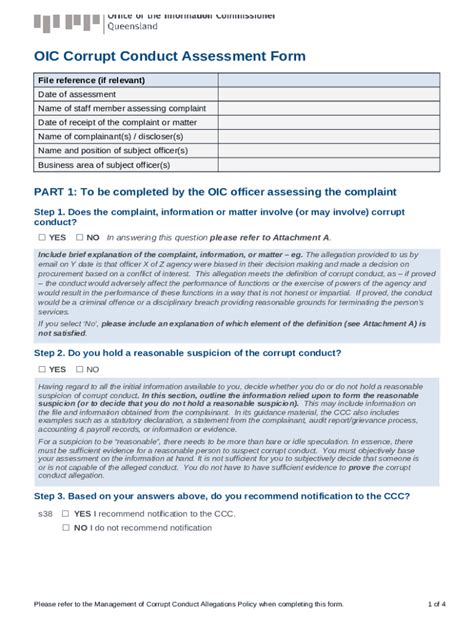 OIC Corrupt Conduct Assessment Doc Template PdfFiller