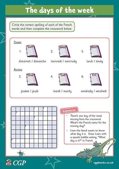 The Days Of The Week Worksheet Years 3 4 French CGP Plus