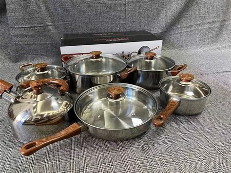 Stainless Steel Cooking Pot Kitchen Pot Set Wooden Handle Cookware Fry ...