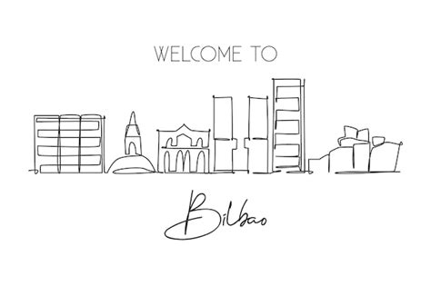 Dibujo De L Nea Continua Del Horizonte De La Ciudad De Bilbao Francia