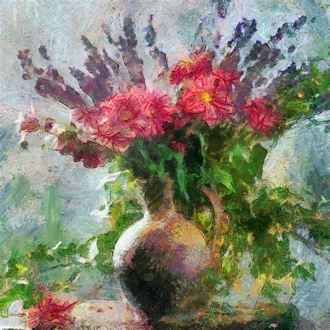 Vase With Red And Blue Flowers Digital Art By Yury Malkov Pixels