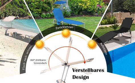 Giantex Sonnenliege Gartenliege Klappbar Mit Dach Campingliege