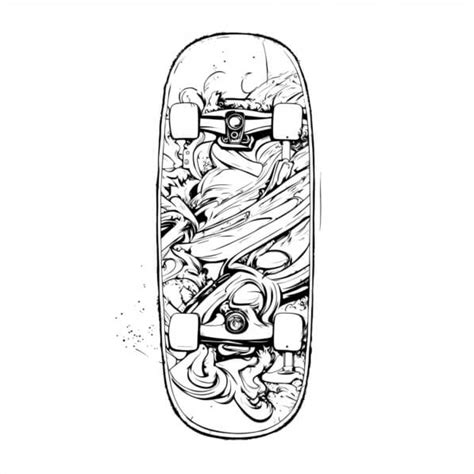 Download Detailed Black And White Skateboard For Drawing Or Coloring Coloring Pages Online