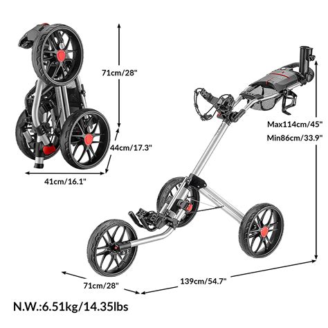 Caddytek 3 Wheel Golf Push Cart Deluxe Quad Fold Compact Push And Pull Folding Caddy Trolley