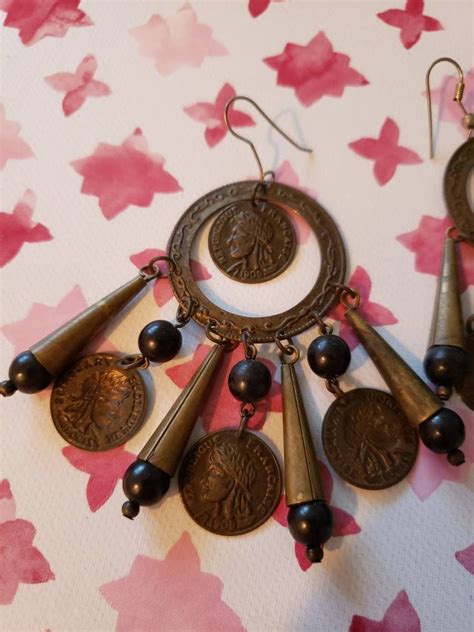 1980s Antique Coin Dangle Earrings Unique Statement Piece Etsy