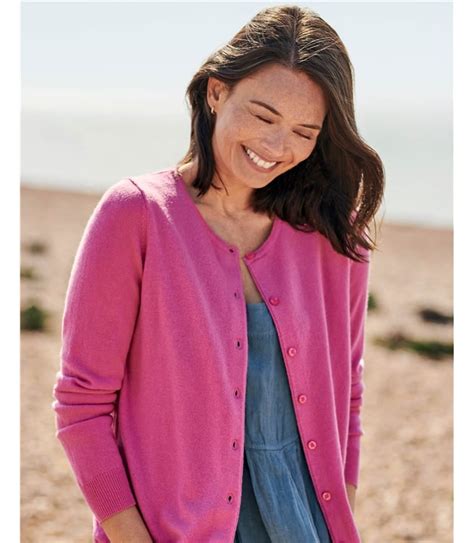 Pink Flambe Cashmere Merino Crew Neck Cardigan Woolovers Uk