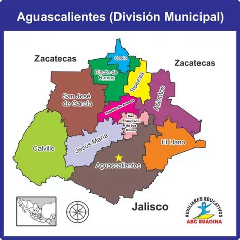 Mapa Aguascalientes Politico En Lona 1x1 Didactico En Venta En Panotla