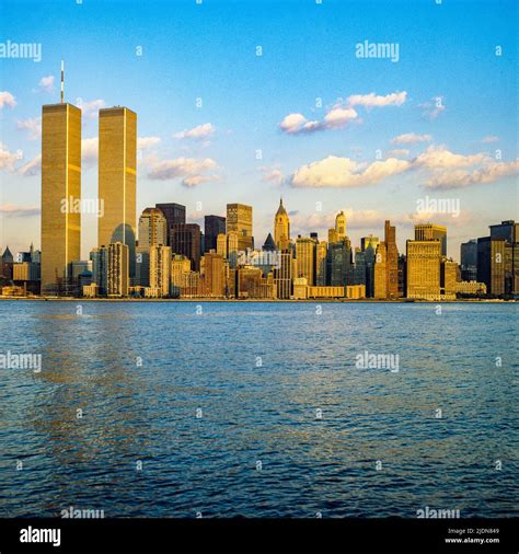 New York 1980s Hudson River Skyline Von Lower Manhattan Wtc World