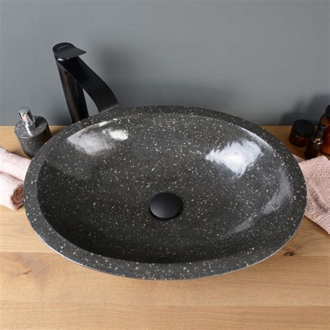 Vasque ovale inclinée en Terrazzo Noir 55 cm