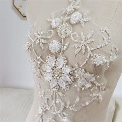 3d Ivory White Embroidery Flower Lace Fabric Beaded Sequin Etsy