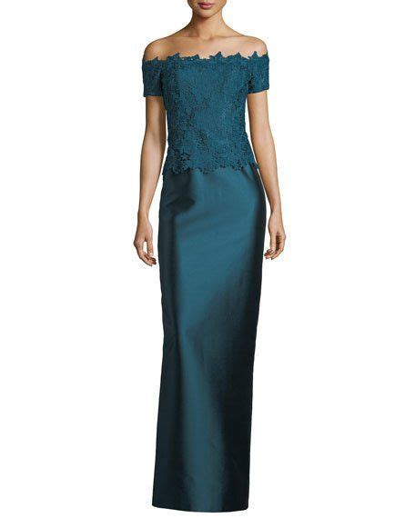 Rickie Freeman For Teri Jon Gazar Lace Off The Shoulder Column Gown