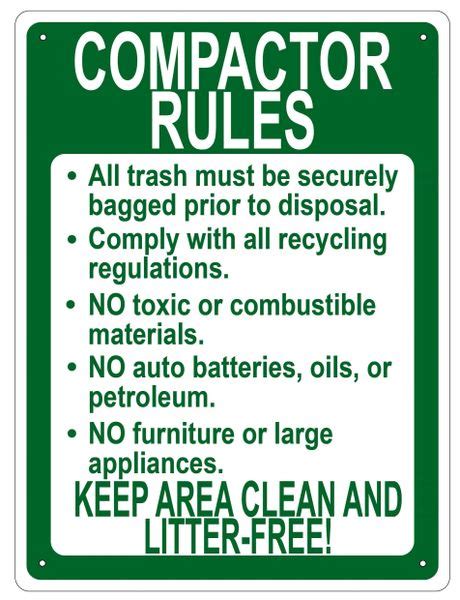 Compactor Rules Sign 16x12 Hpd Signs The Official Store