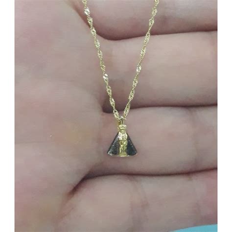 Colar De Ouro 18k Feminino Corrente Singapura 45 Cm Pingente Nossa