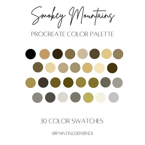 Smokey Mountains Procreate Color Palette 30 Color Swatches IPad