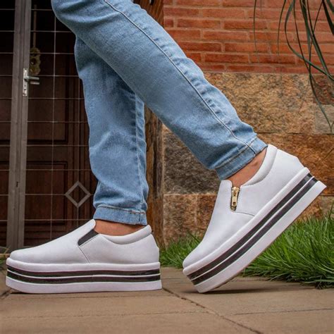 Slip On Feminino T Nis Plataforma Confort Vel Macio Leve T Nis Sem