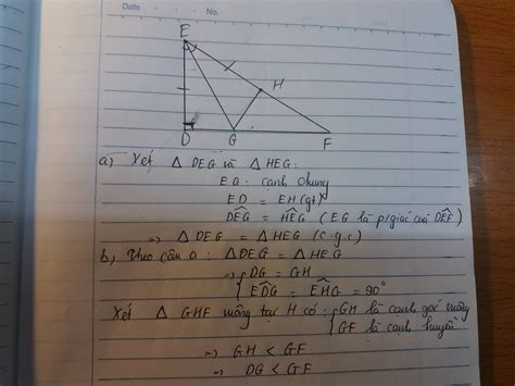 cho tam giác DEF vuông tại D EG là phân giác góc DEF G thuộc DF Trên