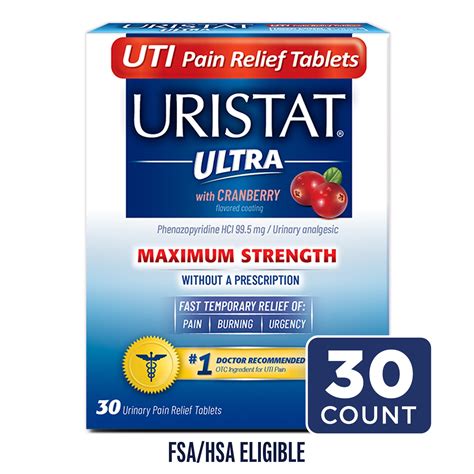 URISTAT Ultra UTI Pain Relief, Cranberry Flavored UTI Treatment Tablets