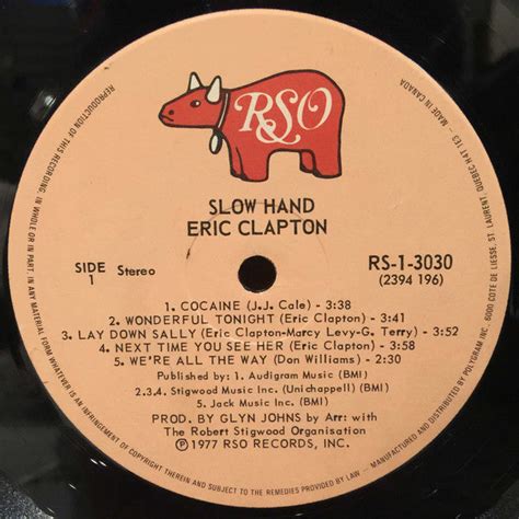 Eric Clapton ‎ Slowhand 1977 Vinyl Pursuit Inc