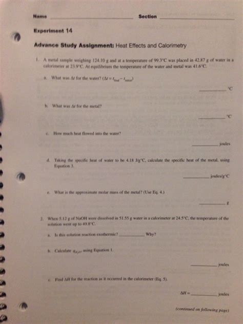 Solved Name Section Experiment 14 Advance Study Assignment