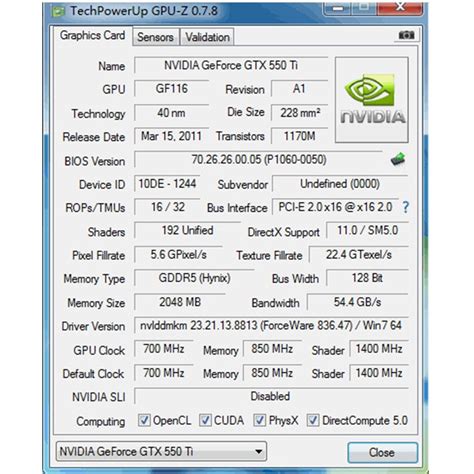 Carte Graphique GTX550TI NVIDIA GeForce DMP Sud