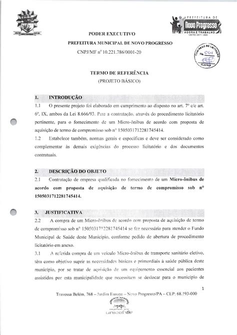 Termo De Referencia Prefeitura Municipal De Novo Progresso Gest O