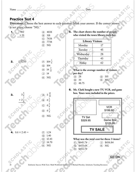 Computation Practice Test 4 Math Skills Grade 7 8 By