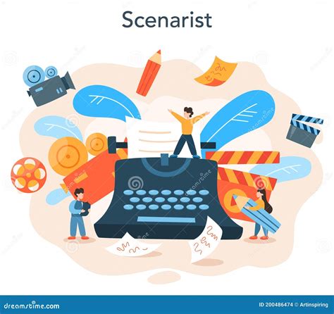 Screenwriter Concept Person Create A Screenplay For Movie Stock Vector